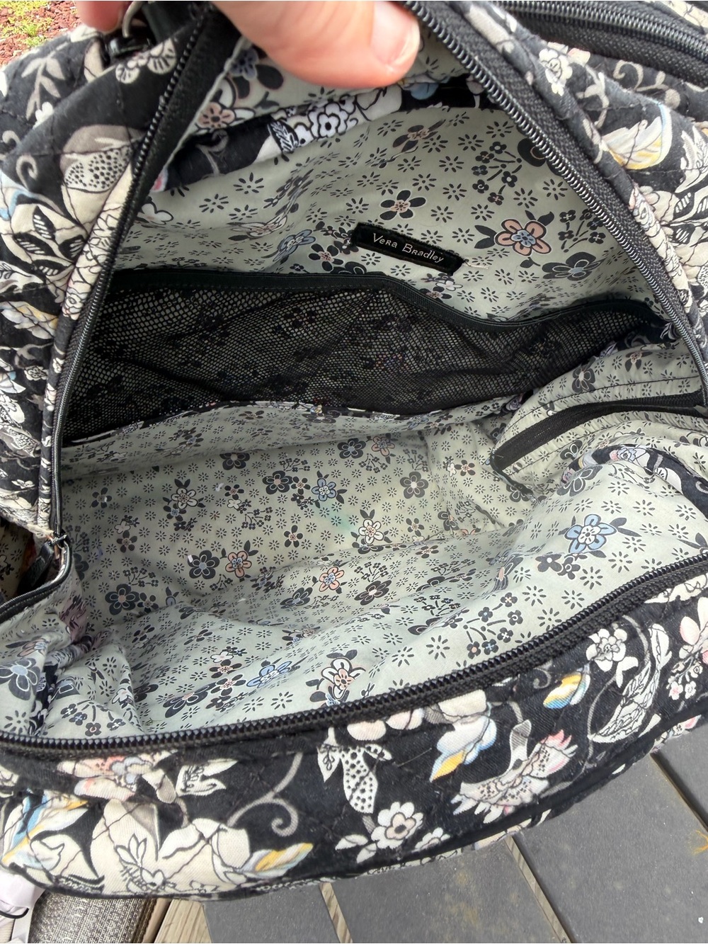 Vera Bradley Black Floral Quilted Daypack with Pale Accents - Picture 3 of 6
